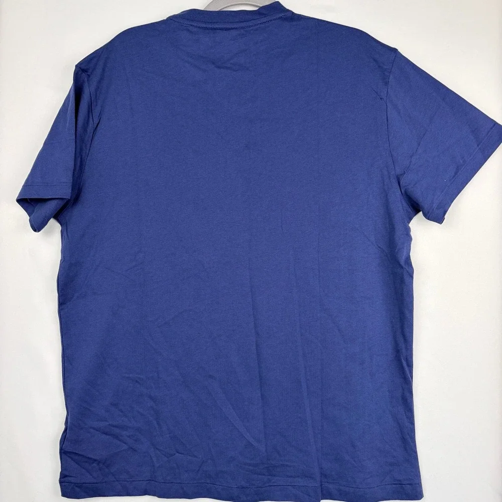 Polo Ralph Lauren V-Neck T-Shirt Medium Blue Classic Fit Orange Pony Cotton Tee